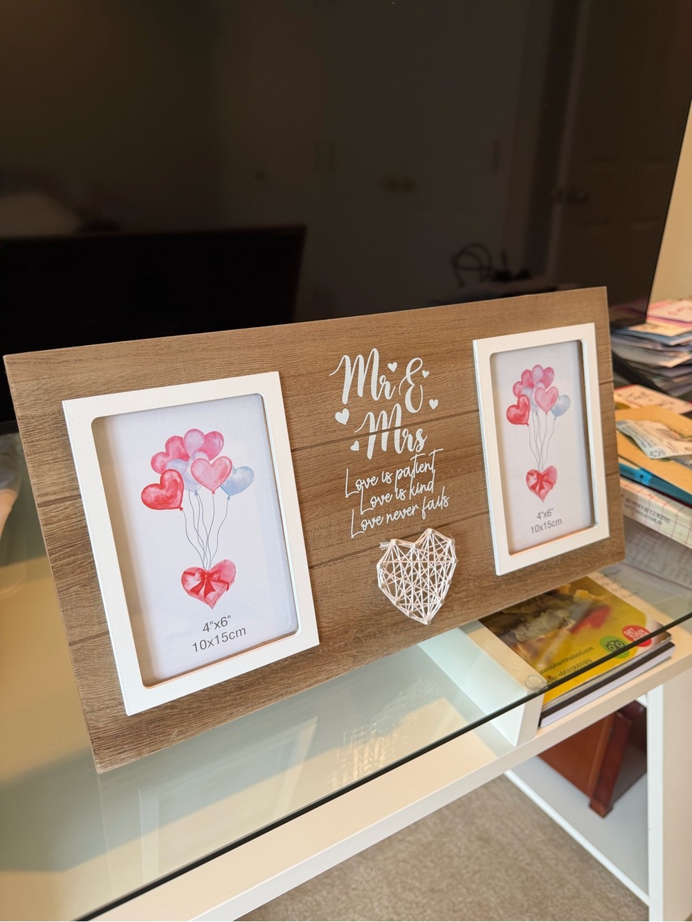 Mr. & Mrs. Rustic Wood Double Photo Frame - White Accent